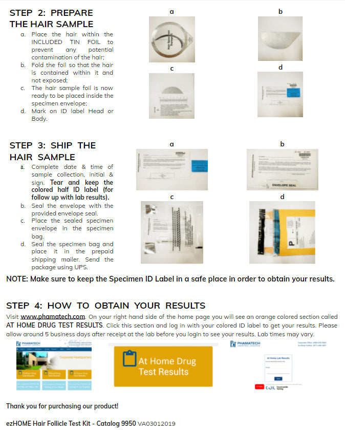 ezHOME 18 Panel Hair Follicle Test - 9950 (Lab Fee Included) Lab Tests,Hair Drug Test,Home Drug Test,EZ Home Drug Test Phamatech